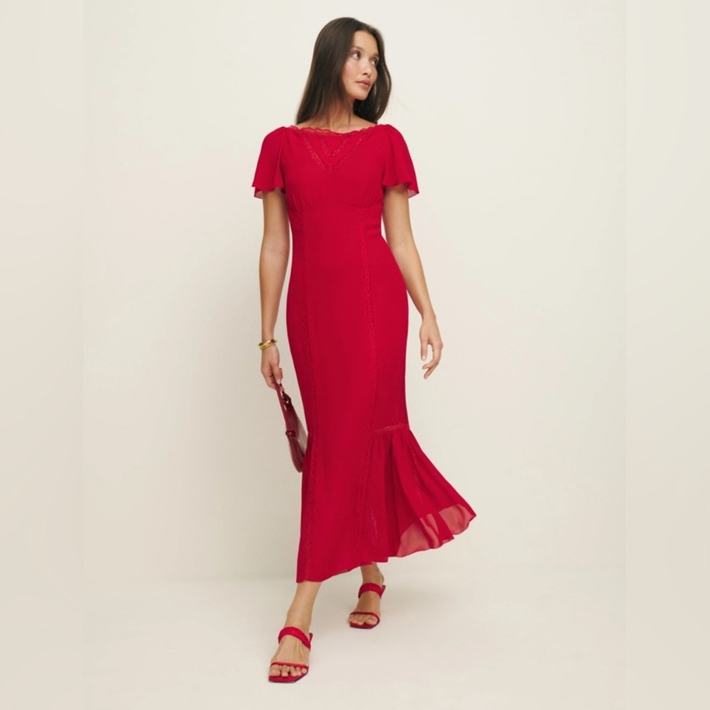 Reformation Domini dress in Lipstick